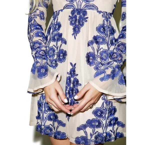 FOR LOVE AND LEMONS Temecula blue embroidered mini dress - Picture 4 of 9